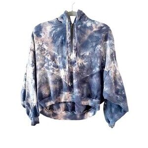 PINK Victoria’s Secret Purple Blue Pink Tie Dye Crop Hoodie Sweatshirt S